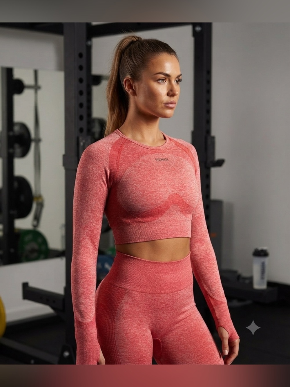 Gymshark Flex Seamless Long Sleeve Crop Top Red Marl Size M